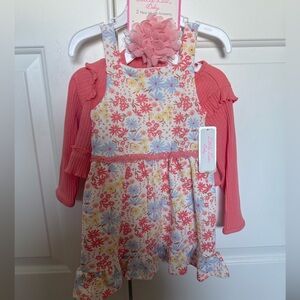 Floral Kids Casual Dress with Pink Accents